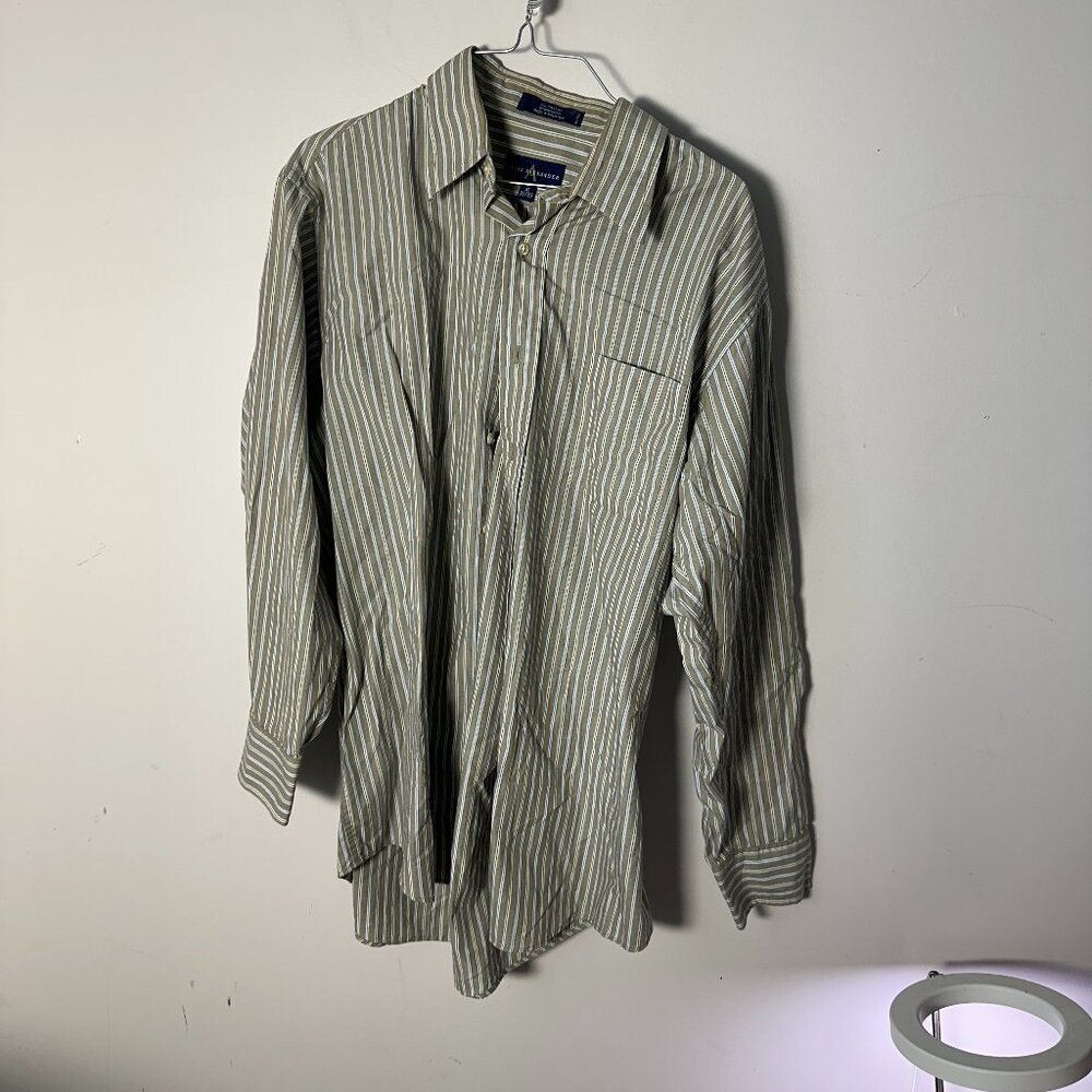 EUC Mark Alexander Mens 16 32/33 Long Sleeve Shirt Button Up Gray White Blue